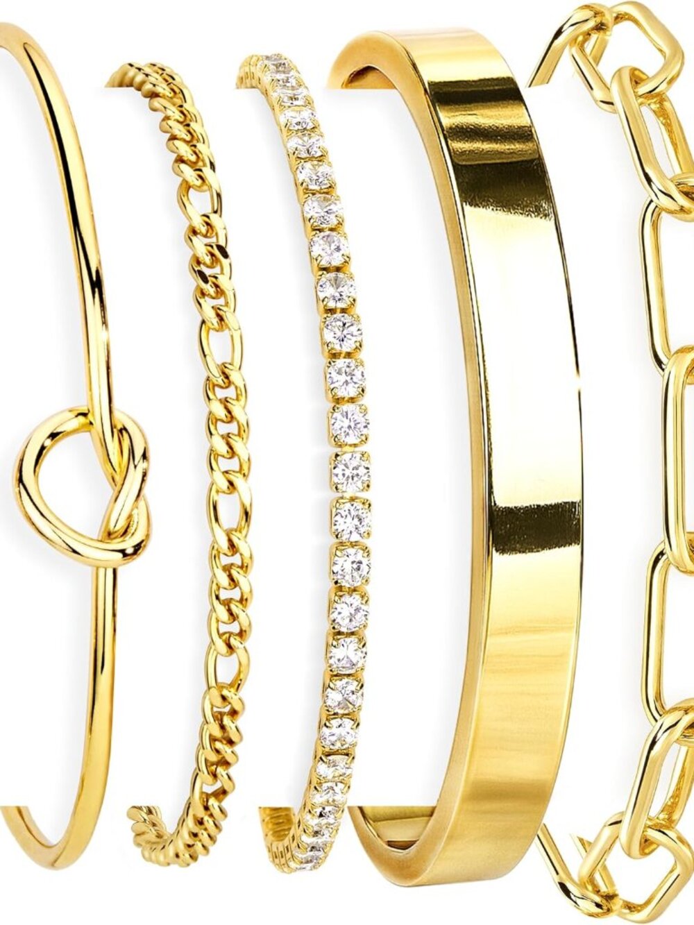 Trendy 5-Piece 14K Gold Bracelet Set: Waterproof and Stackable | Perfect Gift